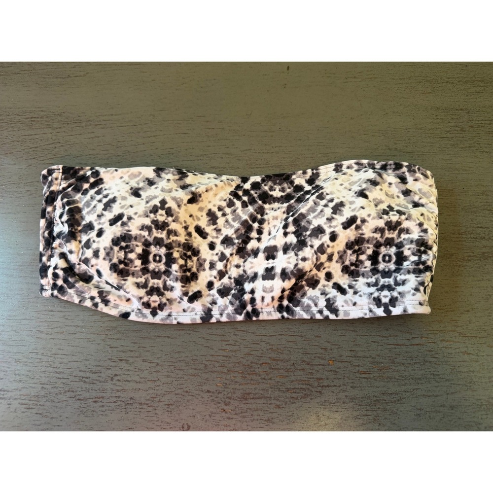 Hollister Swim Bandeau Bikini Top Medium Black White Animal Print Strappy Back